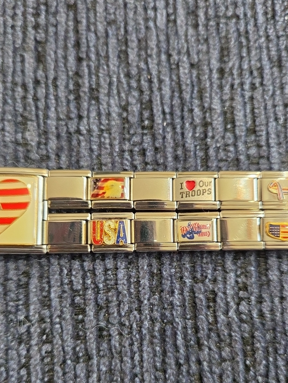 Italian Charm Bracelet American Flag Heart Stretch Bracelet - Picture 7 of 8